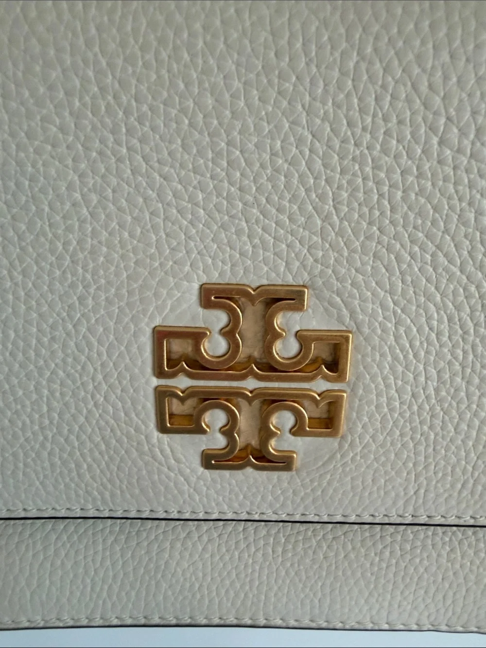 Tory Burch Cream Pebbled Leather Crossbody with Gold Chain